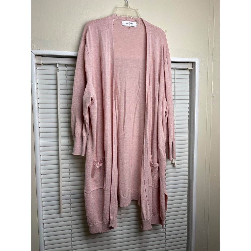 Jones Studio Womens 2X Blush Pink Longline Open Front Cardigan Pocket Sweater